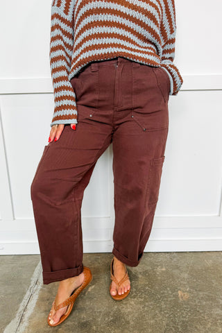 The Riley Barrel Pants in Chocolate Brown