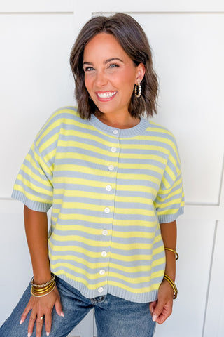 Better Together Stripe Button Down Top in Blue & Yellow