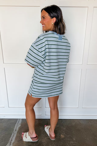 On Repeat Stripe Skort Set in Blue & Green