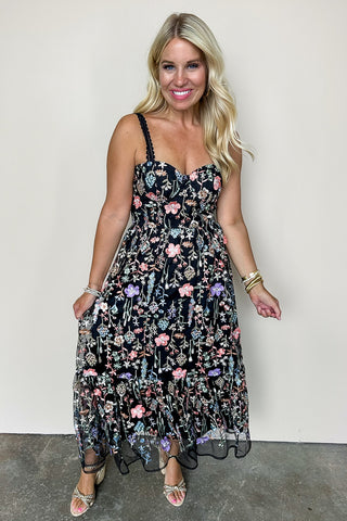 Secret Garden Black Floral Midi Dress