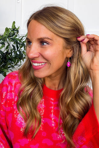 The Eloise Jeweled Gold Hoops in Fuchsia