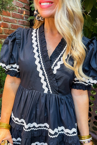 Wrapped Ric Rac Tiered Dress in Black