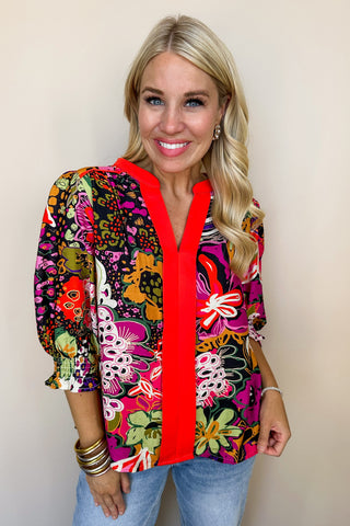 Vibrant Red Patterned Blouse