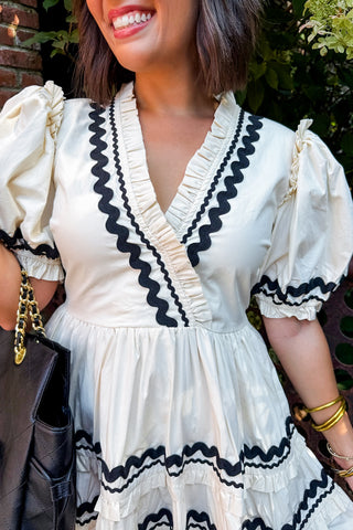 Wrapped Ric Rac Tiered Dress in Egggshell