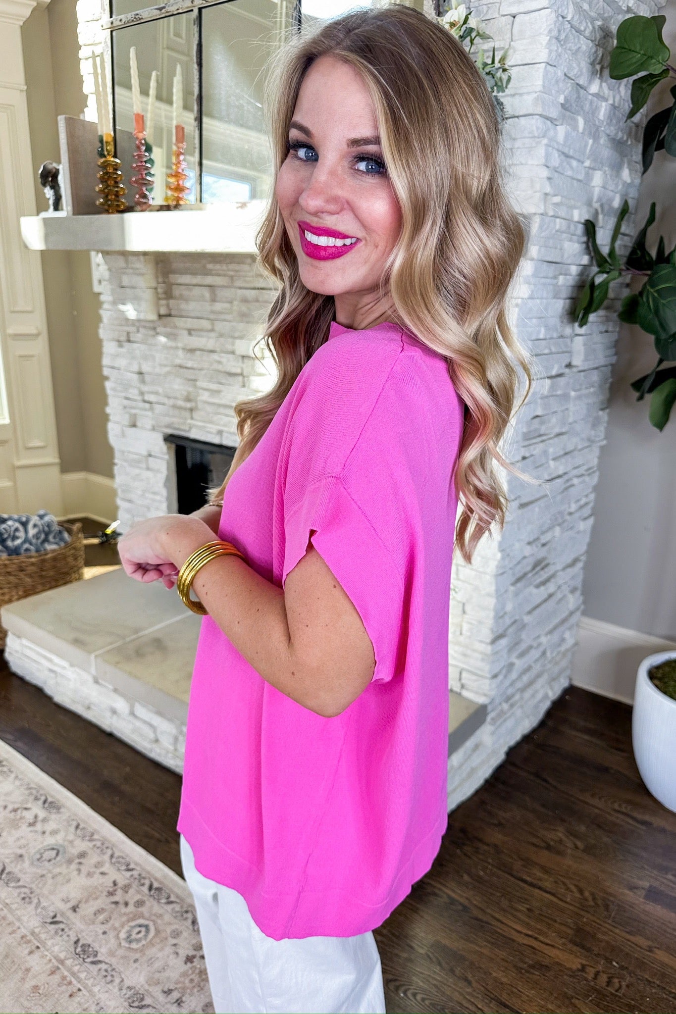 Lightweight Stretchy Knit Top in Pink