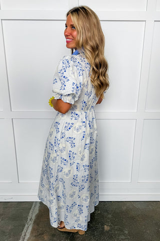 Porcelain Blue Floral Midi Dress