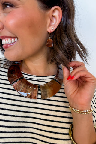 Mocha Marble Beaded Necklace & Earring Set