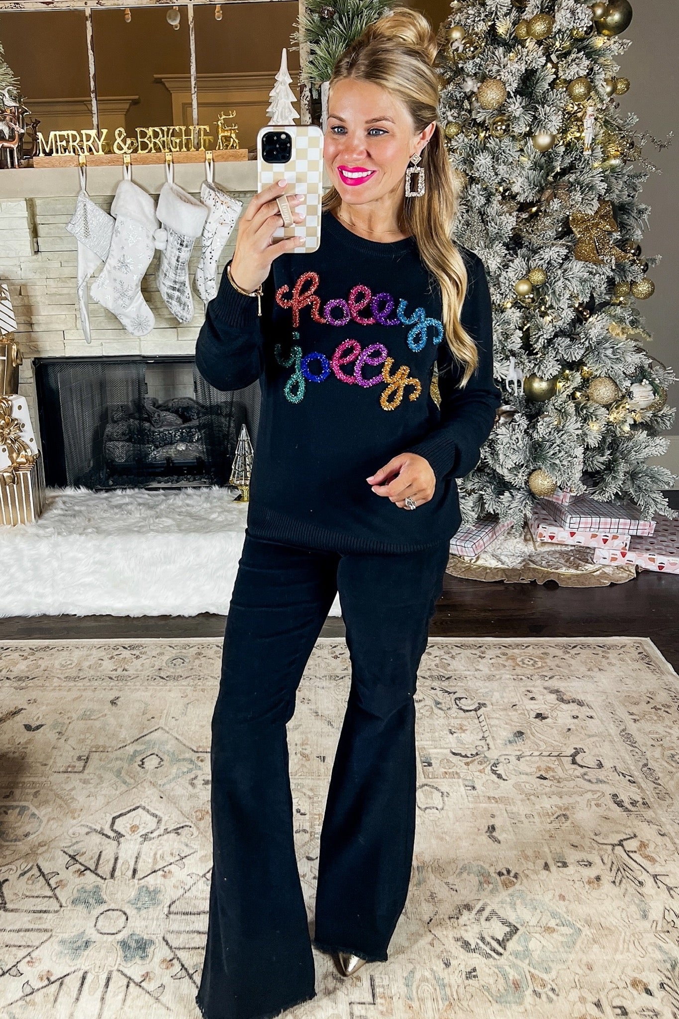 Holly Jolly Multi Tinsel Sweater in Black