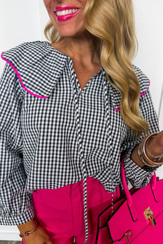 The Madison Black Gingham Top