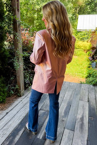 Liquid Shine Vegan Leather Blazer in Pink