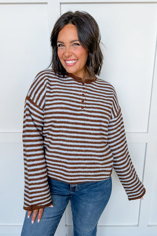 Cozy Connection Stripe Knit Sweater in Blue & Brown