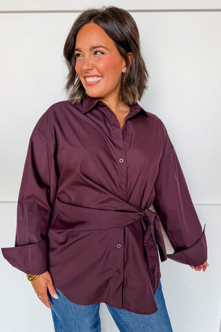 The Madeline Side Tie Blouse in Plum