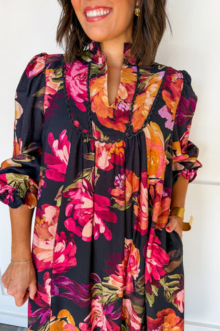 Midnight Garden Tiered Maxi Dress in Black