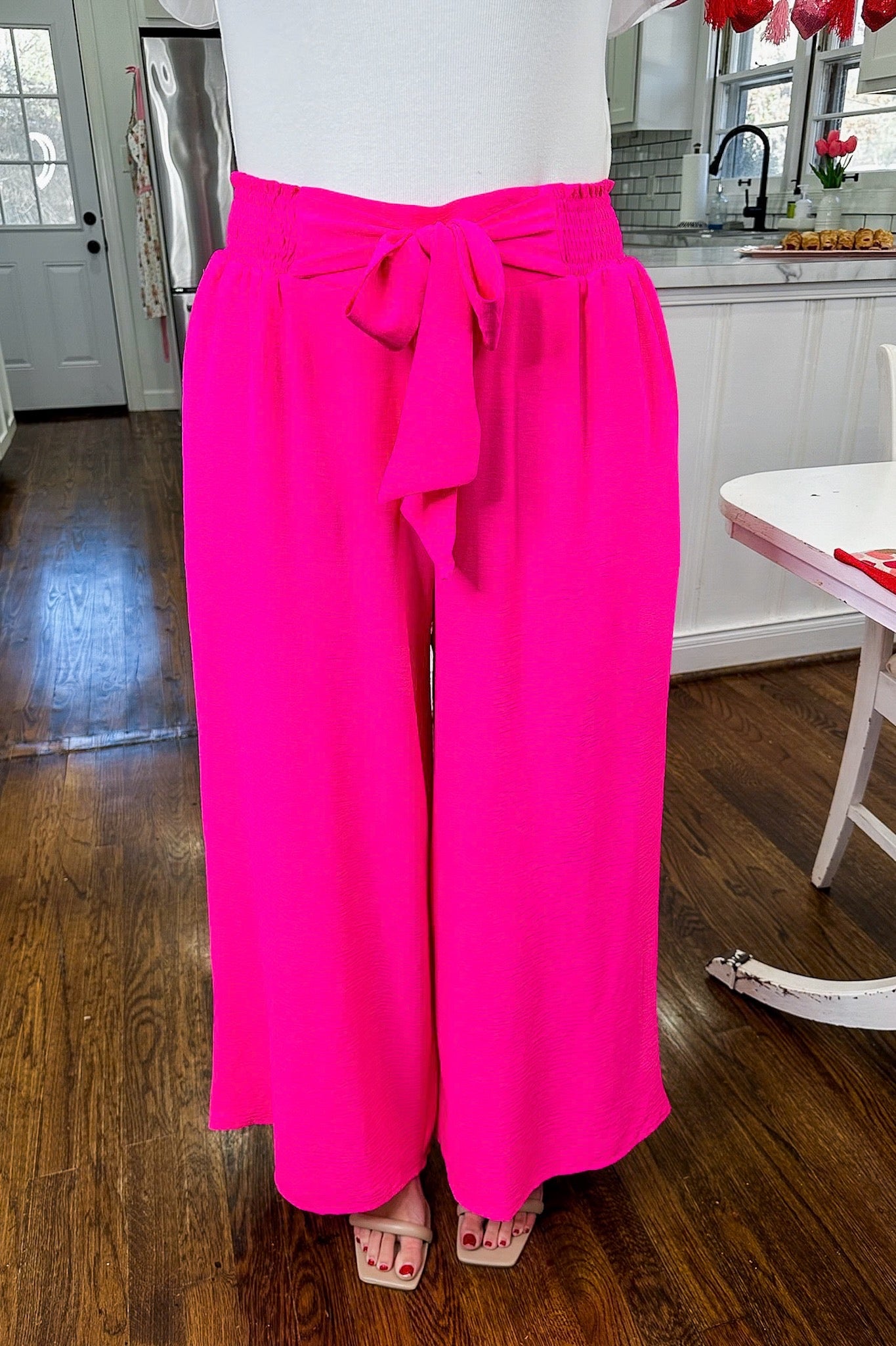 Tie Waist Hot Pink Dressy Pant
