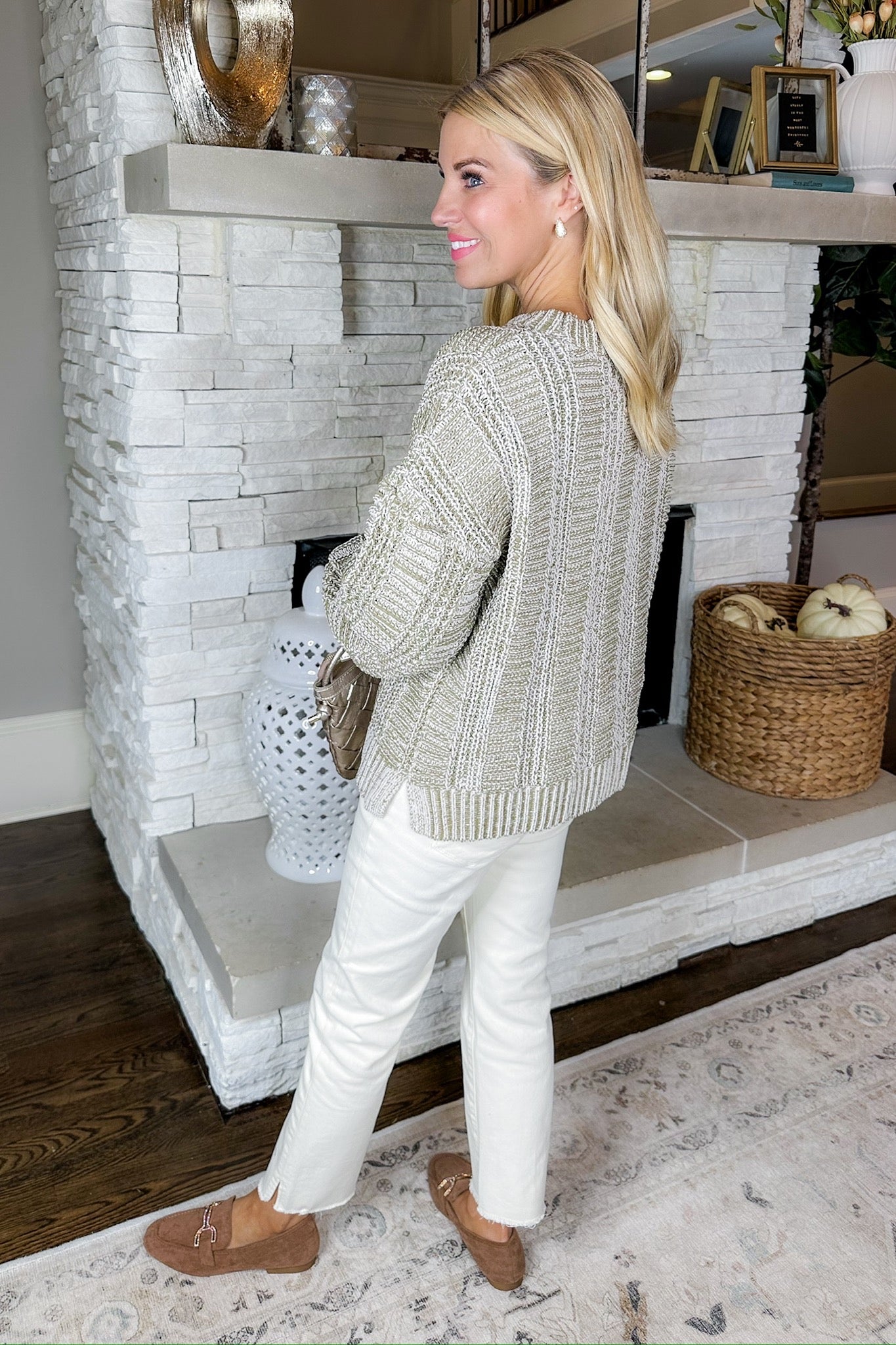 Cozy Olive & Taupe Stripe Textured Knit Sweater