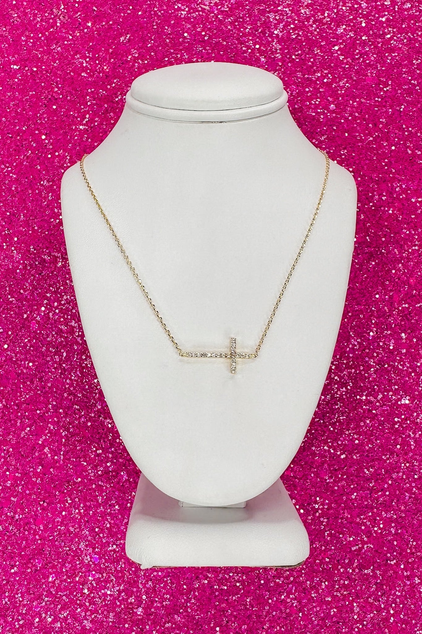 Side Crystal Cross Gold Chain Necklace