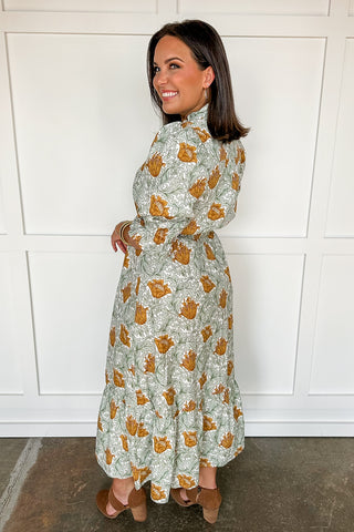 Juliette Floral Printed Maxi Dress in Beige