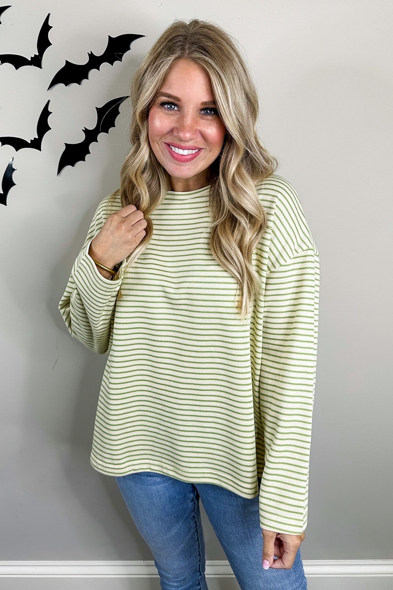 Spooky Good Striped Top in Olive