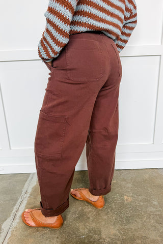 The Riley Barrel Pants in Chocolate Brown