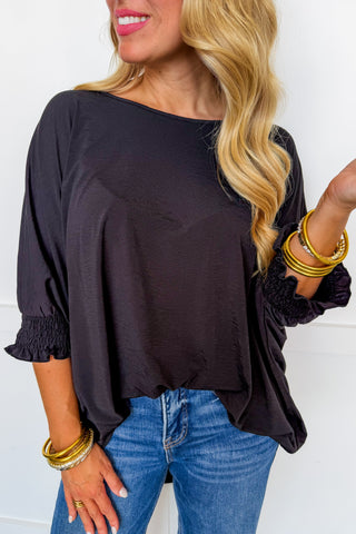Dear Scarlett Mila Smocked Dolman Sleeve Top in Black
