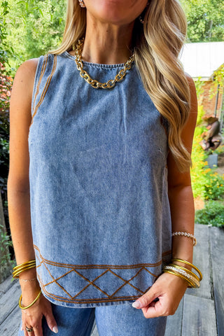 Denim Days Stitch Embroidery Pant Set
