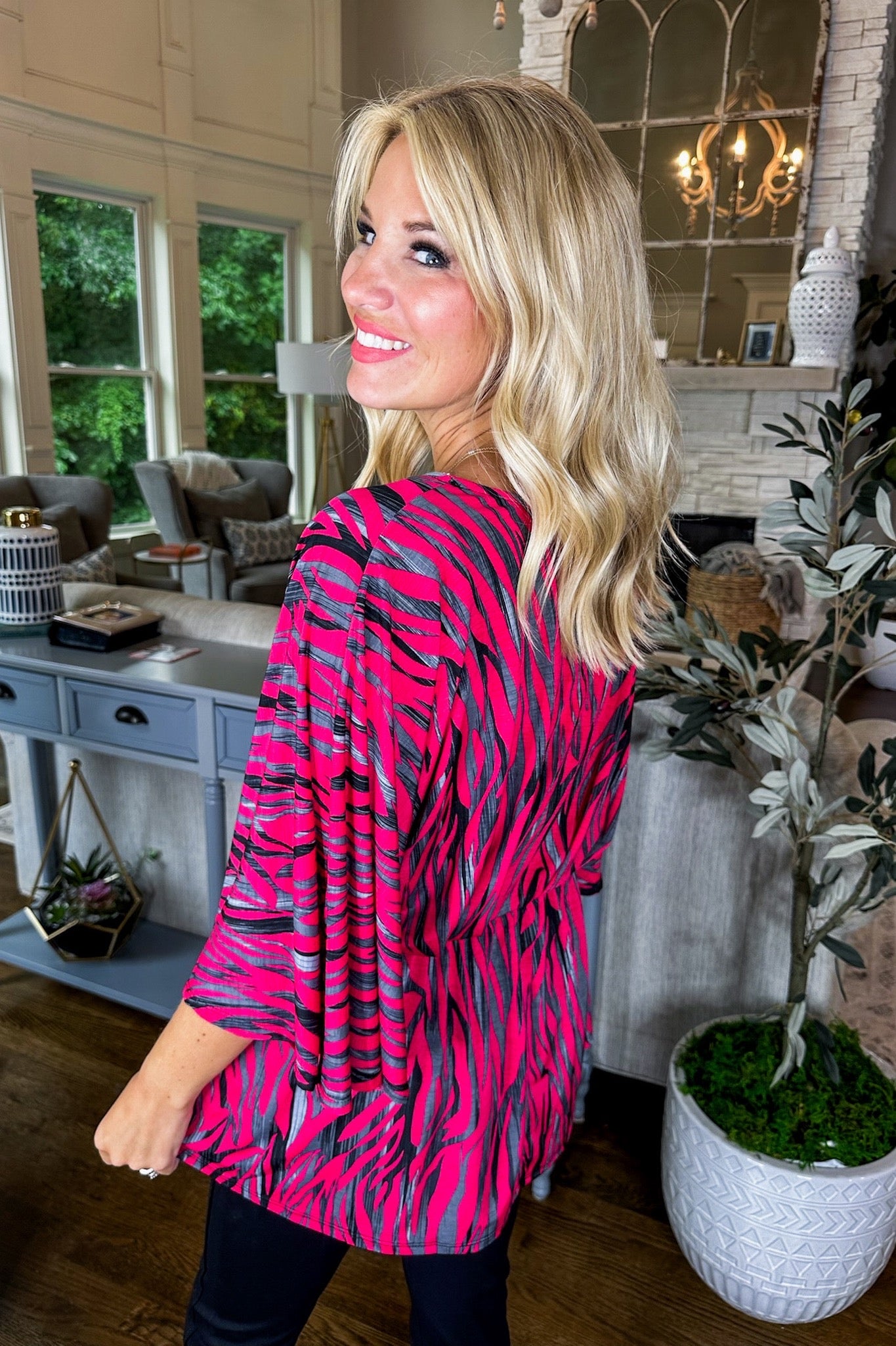 The Daydreamer Top in Black & Magenta Zebra Print