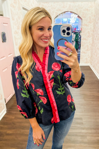 The Juliette Top in Navy & Rose