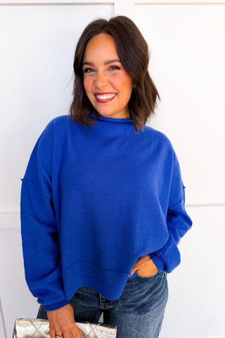Cozy Girl Fleece Mock Neck Sweater in Blue