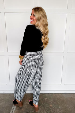 Easy Living Gingham Barrel Pants in Black