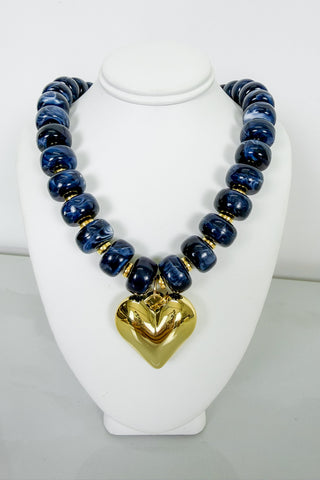 Rosalie Heart Beaded Necklace in Navy