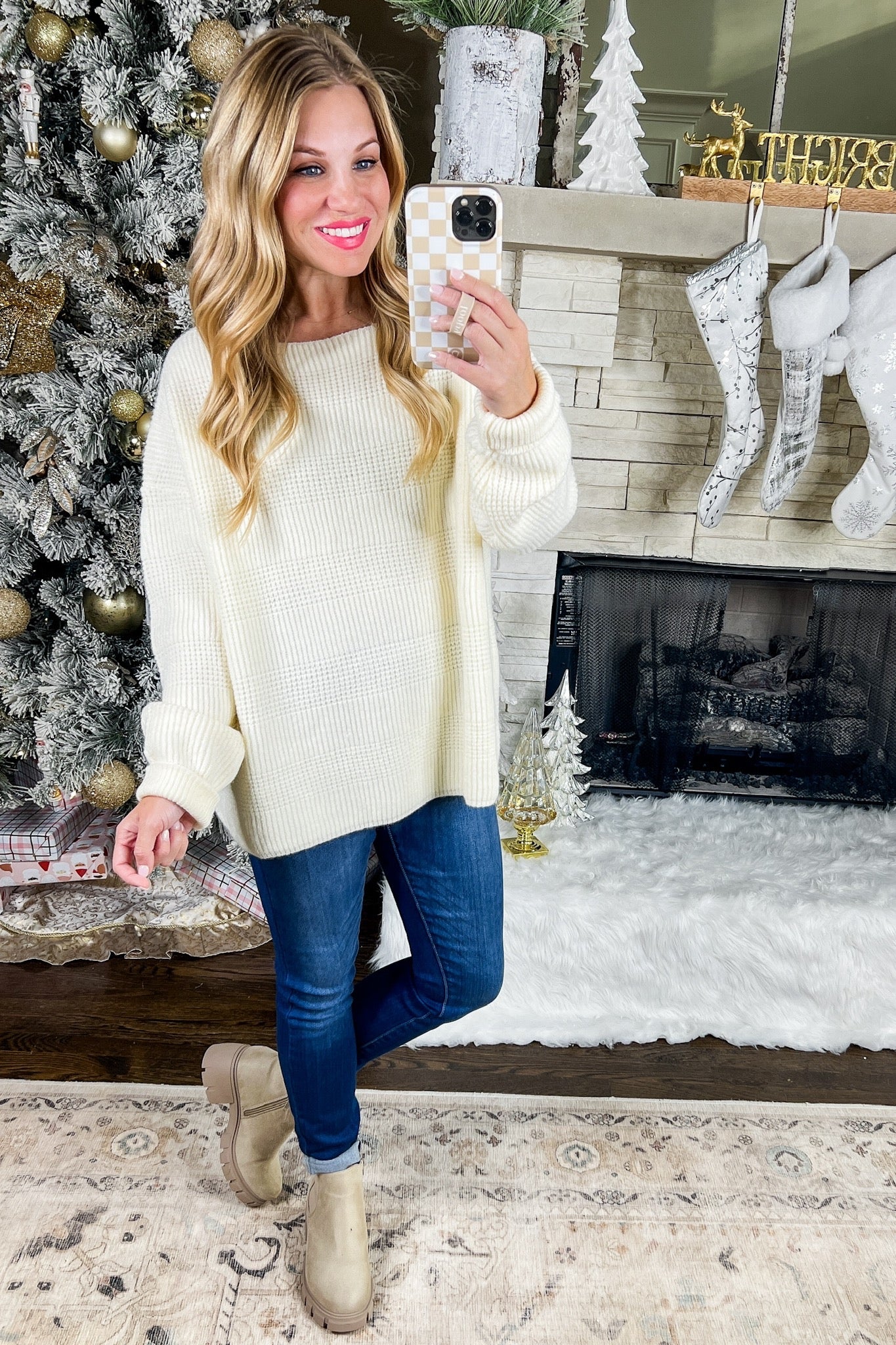 Ribbed Knit Sweater in Ivory