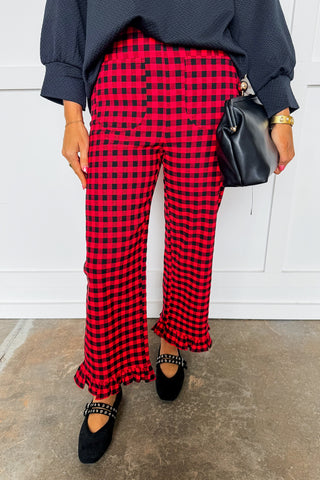 Girl In Gingham Ruffle Pants in Red & Black