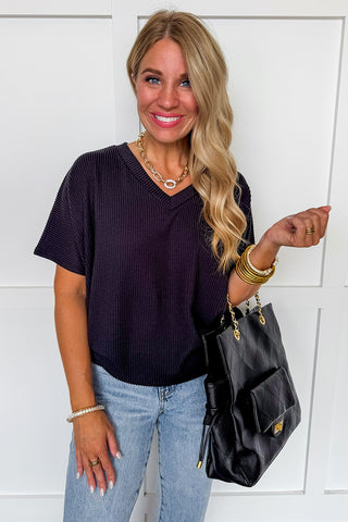 Dear Scarlett Halo Textured Knit Top in Black