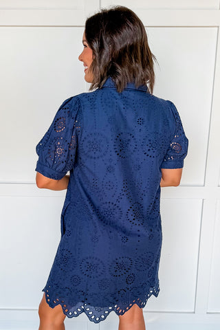 Picture Perfect Eyelet Dress in Navy