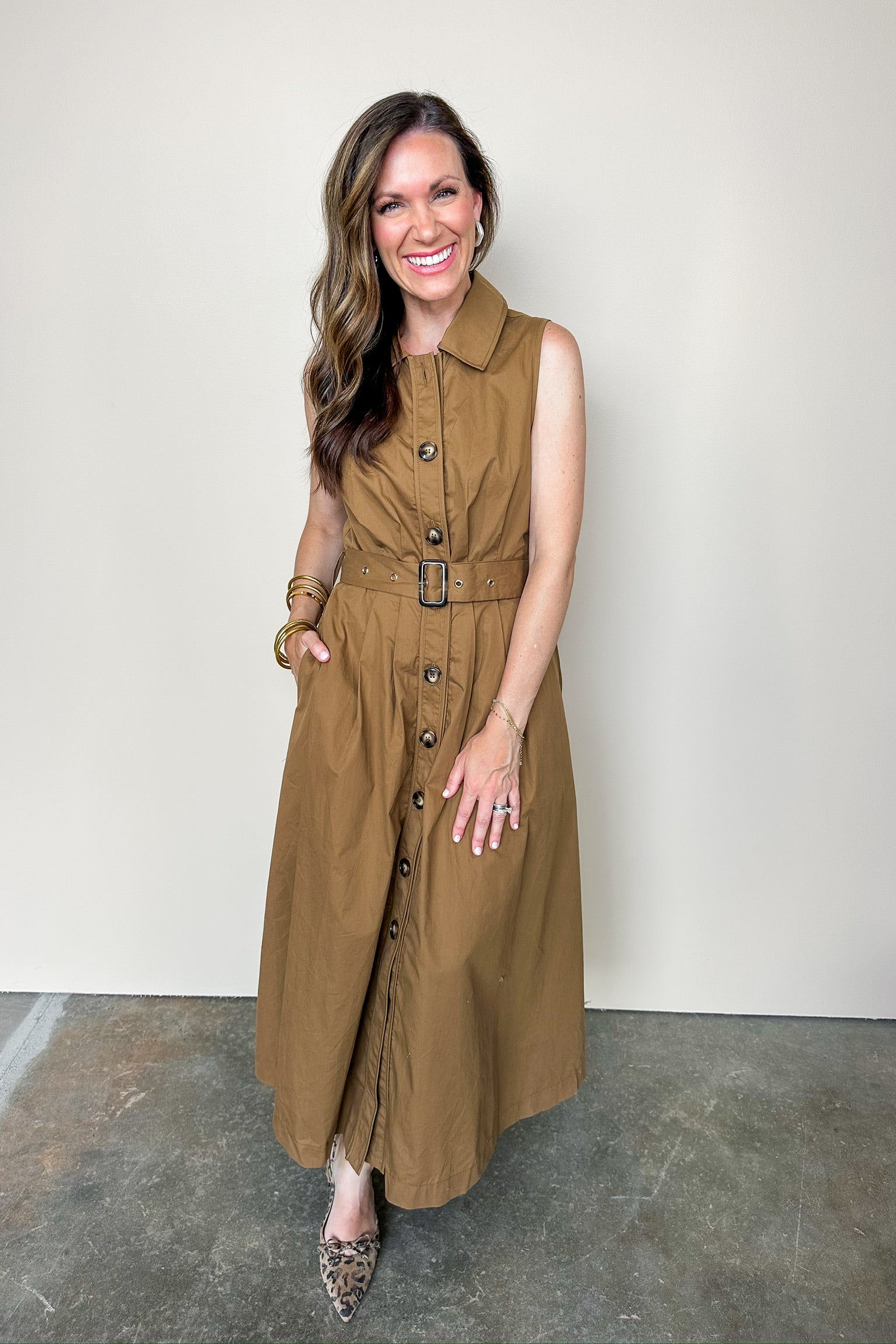 brown belted midi dress & Other Stories | Belted Midi Dress | Beige
