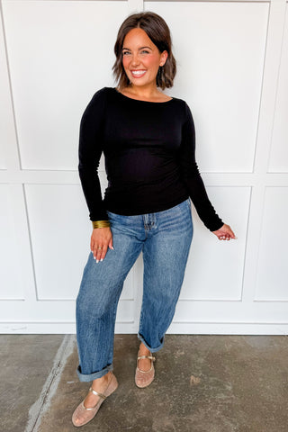 The Perfect Layer Boatneck Long Sleeve Top in Black