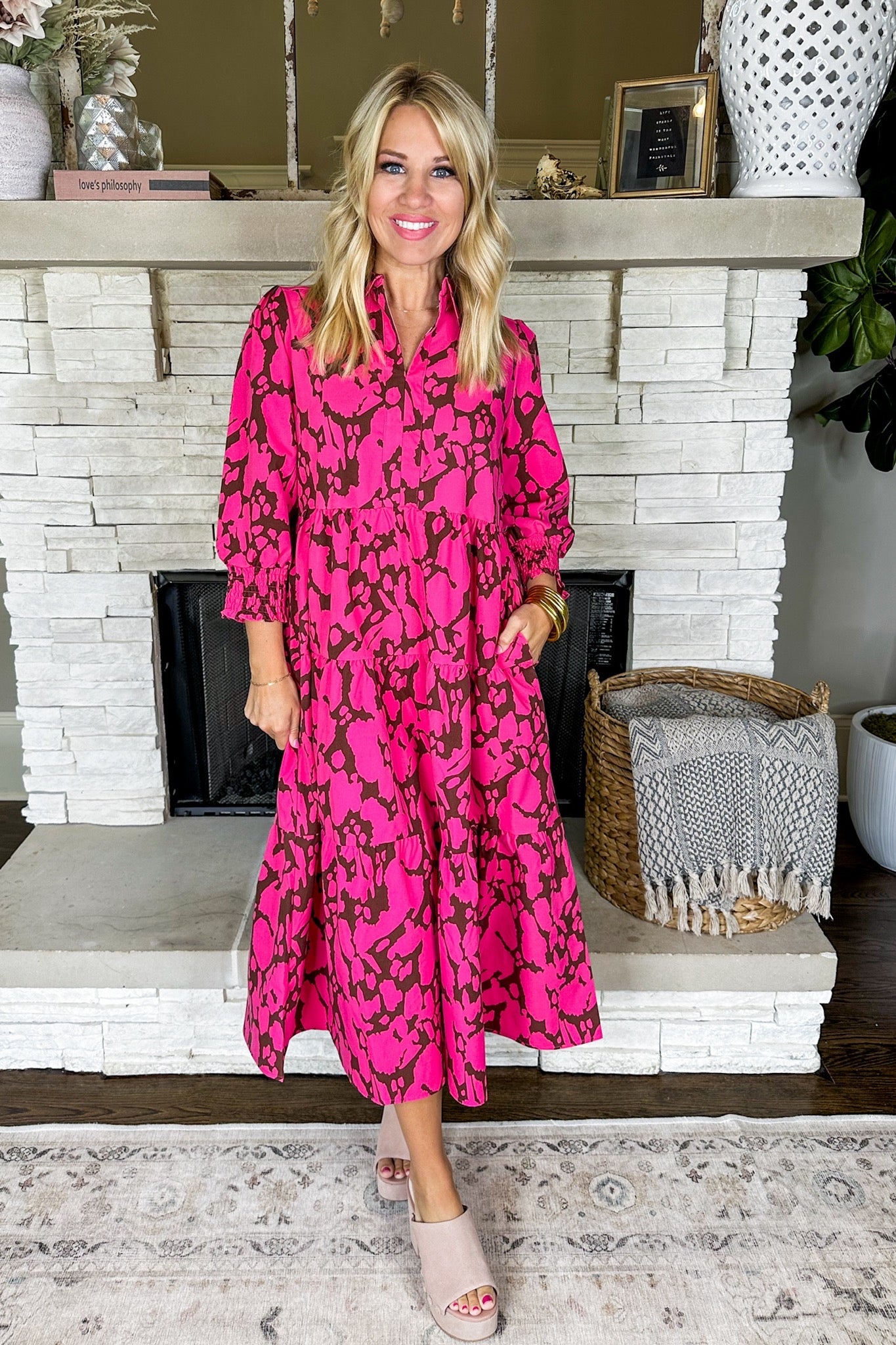 The Eleanor Pink Happy Place Midi Dress by Michelle McDowell