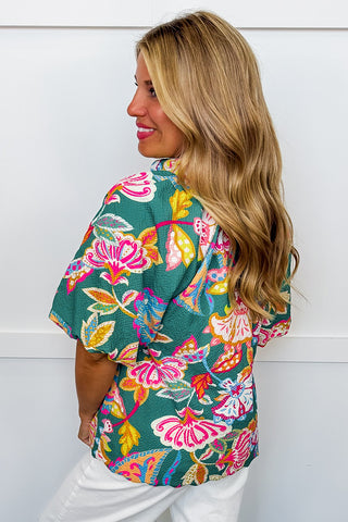 Happy Hour Floral Top in Emerald