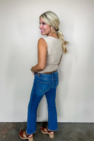 Hot Pink Deal Fitted Square Neck Tank Top In Khaki