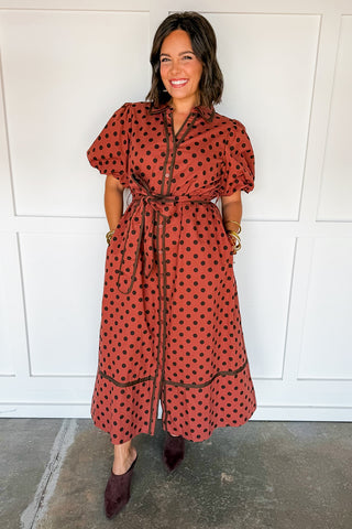 Dotted In Style Midi Tie Waist Dress