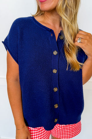 Navy Color Pop Button Knit Top