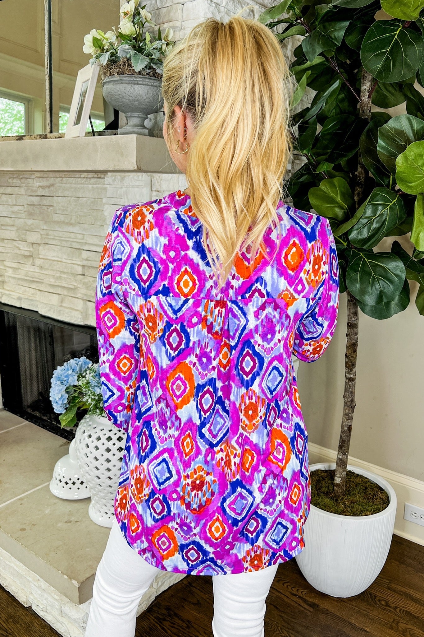 The Lizzy Top in Bold Magenta Multi Ikat Print