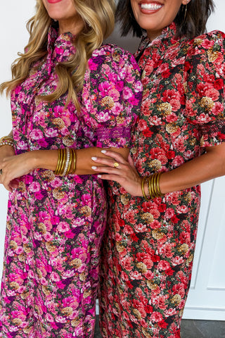 The Madeline Puff Sleeve Midi Dress in Autumn Floral
