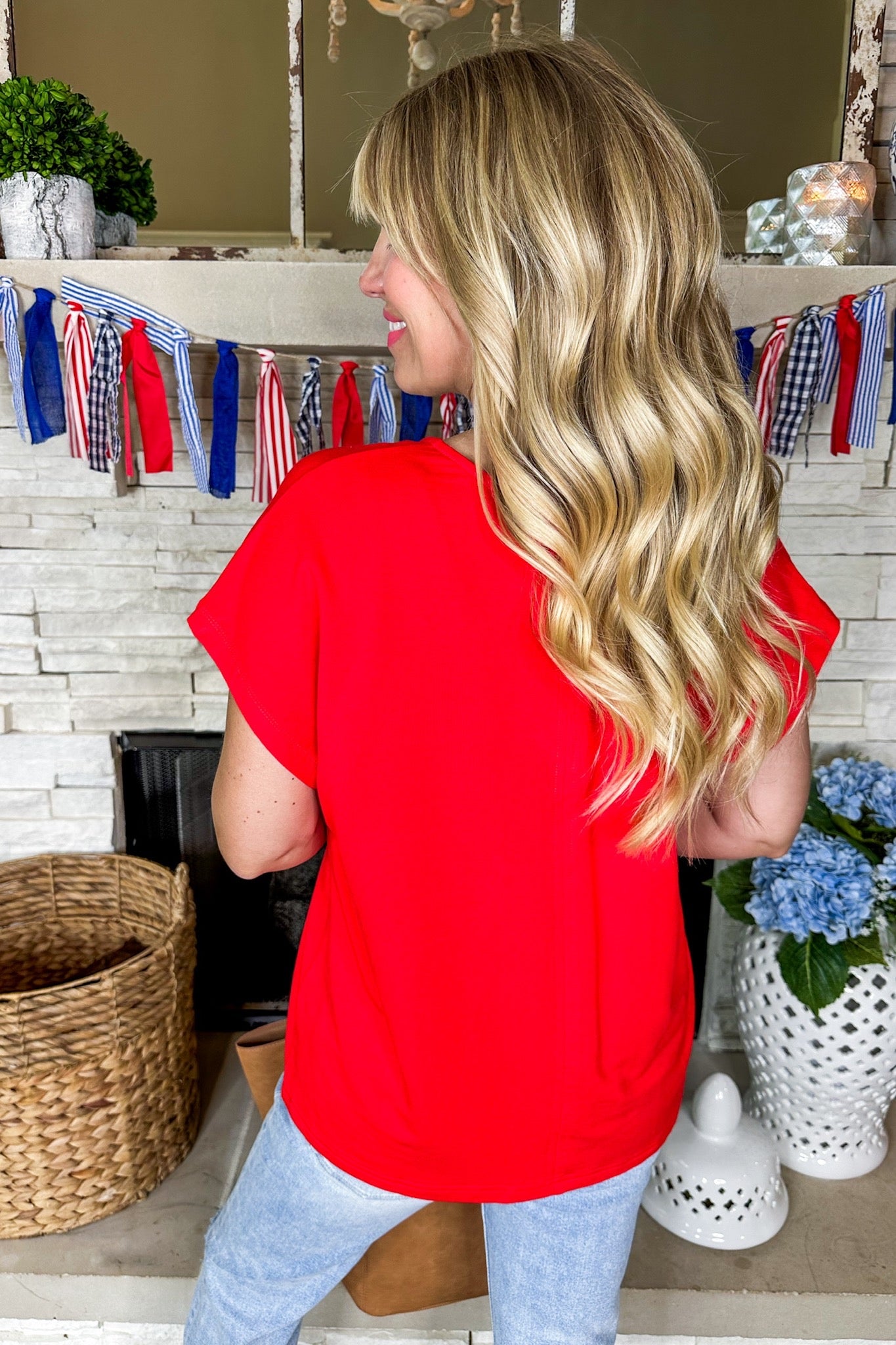 Classic V Neck Layering Staple Shift Top in Red
