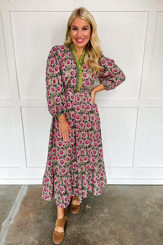 Juliette Floral Printed Maxi Dress in Pink & Burgundy Jules & James Boutique Juliette Floral Printed Maxi Dress in Pink & Burgundy Jules & James Boutique