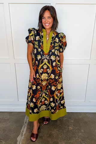 A Pop of Chartreuse Harvest Garden Midi Dress