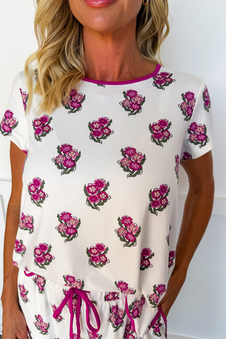 The Melody Pajama Pant Set in Fable Floral Pink by Mary Square