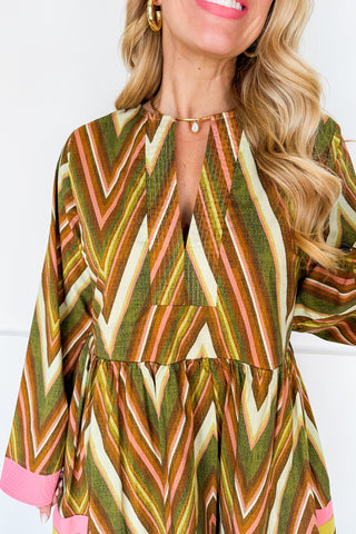 Bold Energy Belted Bell Sleeve Dress