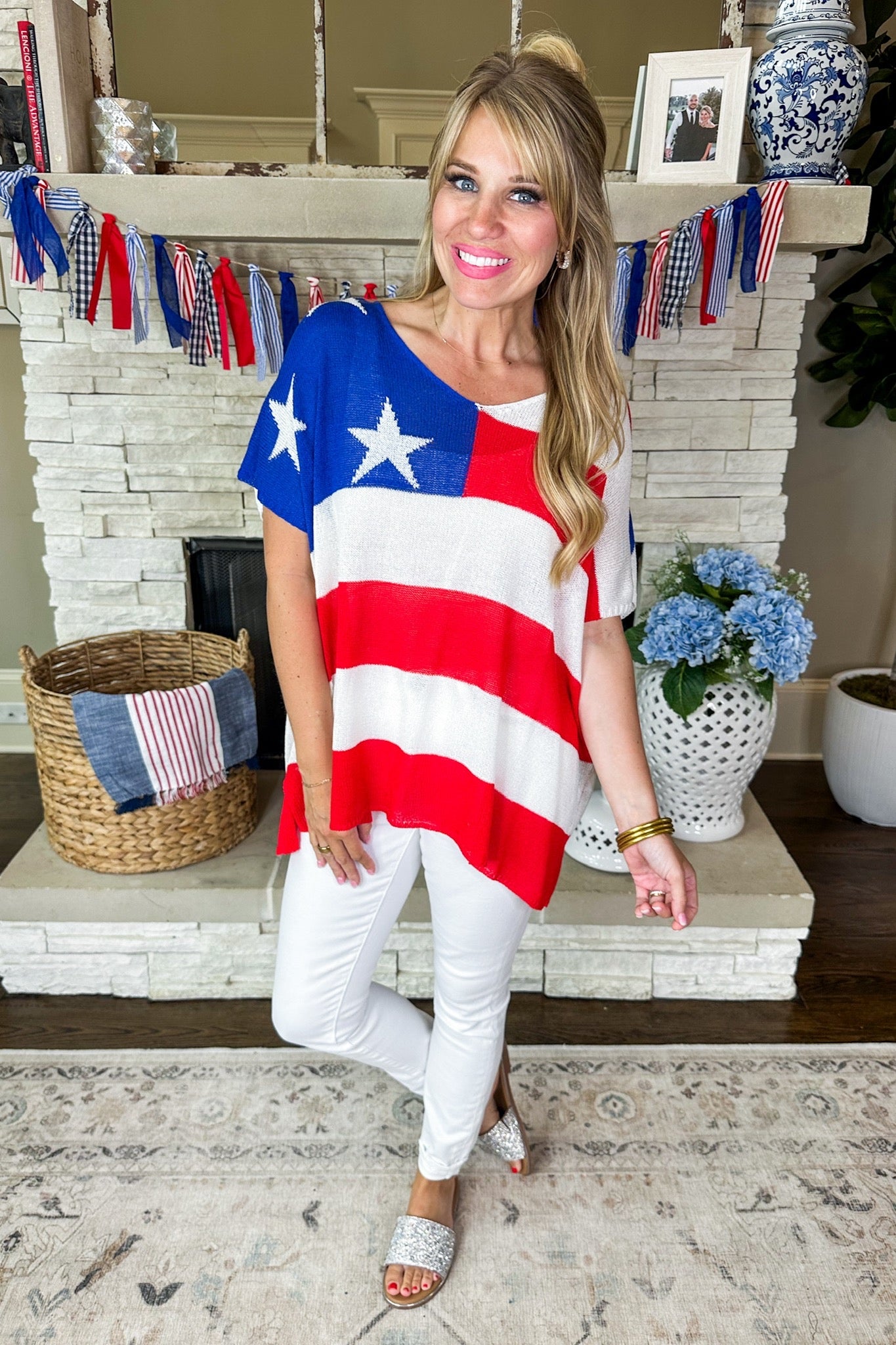 Stars and Stripes Poncho Knit Top