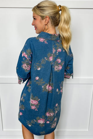 Floral Denim Swing Short Dress